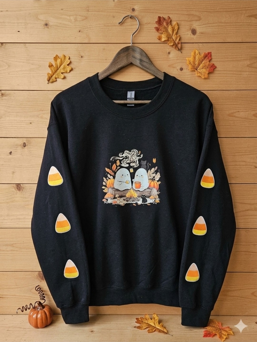 Black Halloween Candy Corn Crewneck Sweatshirt